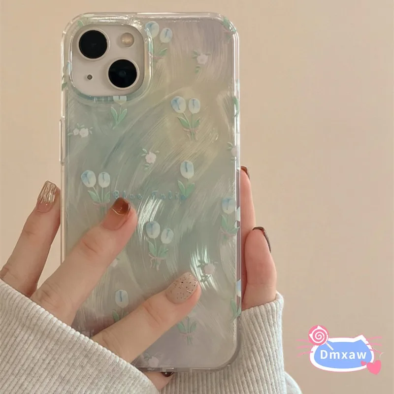 For Xiaomi Redmi K70 K60 K50 K40 Pro K70E K60E K40S Note 13 12 11 10 Pro Plus 5G Phone Case Tulip feather yarn blue tulip Cover