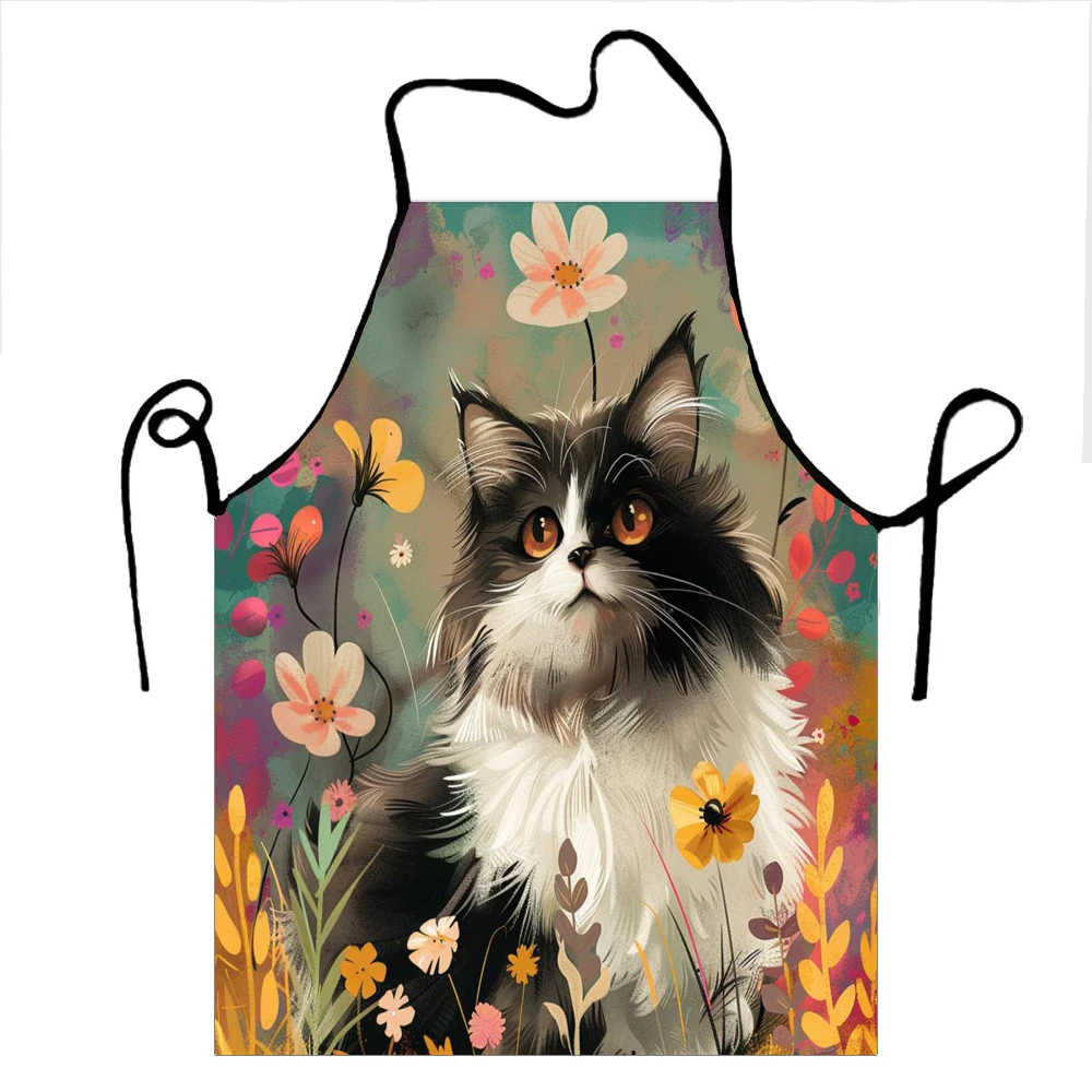 1pc Oxford Tuch Schürze Blumen Und Katzen Gedruckt Schürze Cartoon Stil Taille Schürze 50X75cm68X95cm
