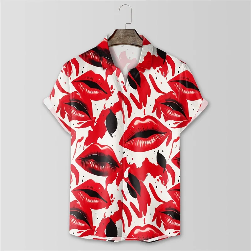 

3d Print Heart Pattern Hawaiian Shirts Summer Short Sleeve Valentines Heart Casual Shirt New In Men Button Up Beach Shirt Blouse
