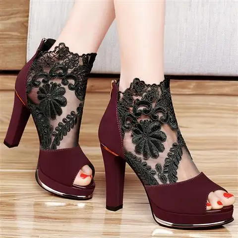 Summer Mesh Peep Toe Sandals Sexy Heels Single Shoes Women Europe America Spring Summer Pumps Gauze Mujer platform