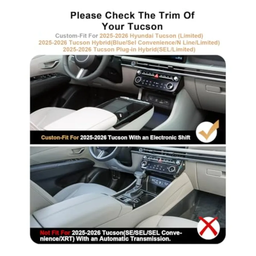 2026 Center Console - 2 Pcs Armrest Box +Lower Center Console Tray for Limited / Hybrid - ONLY Fit with Electronic Shift