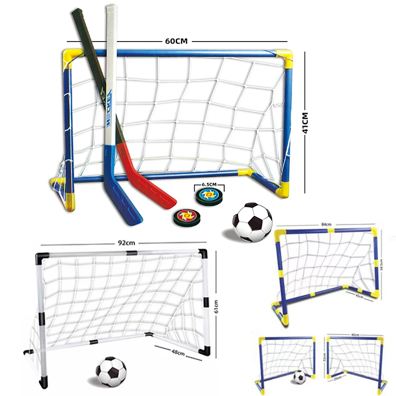 

Wholesale 2in1 Hockey Football Game Set Outdoor Plastic Football Ball Net Soccer Goal Ice Hockey Sport Toys for Kids