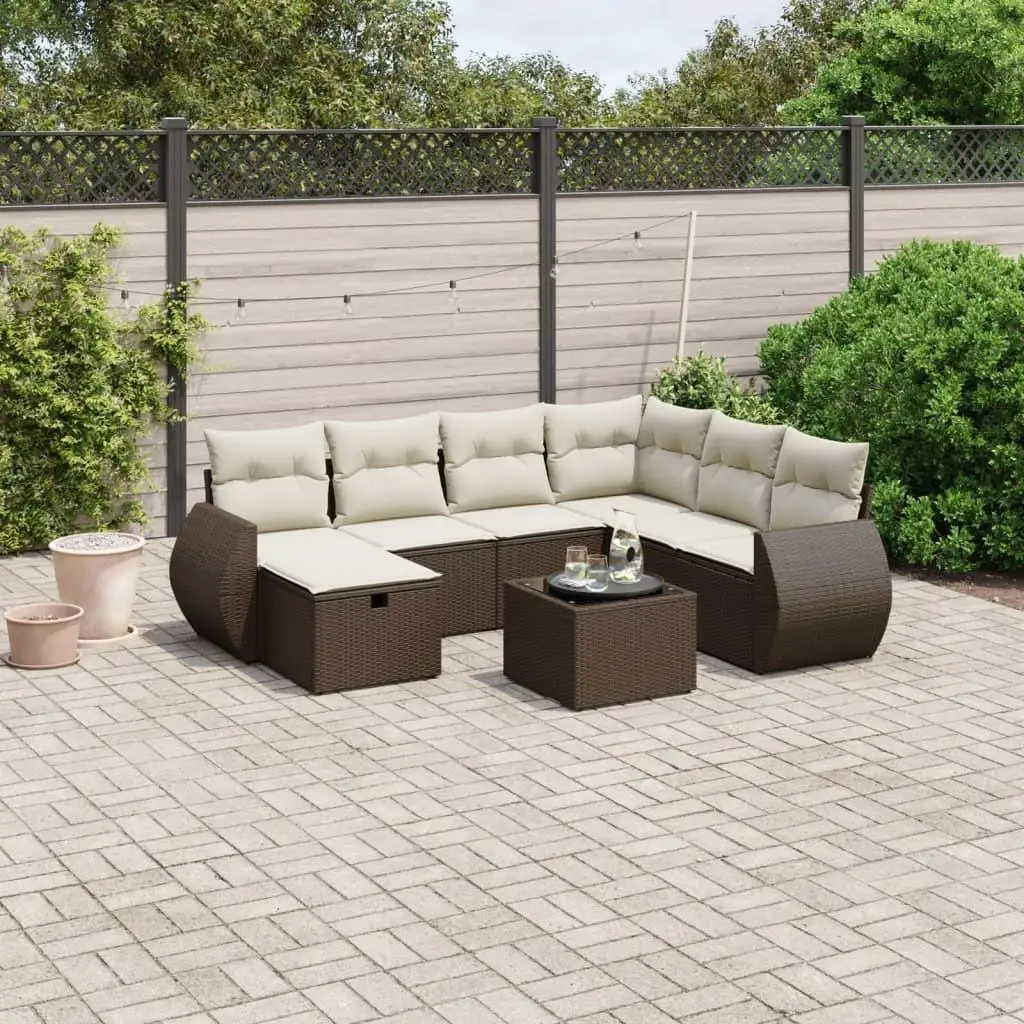 

Modern Brown Poly Rattan Garden Sofa Set with Tempered Glass and Steel for Outdoor Patio and Living Room Furniture