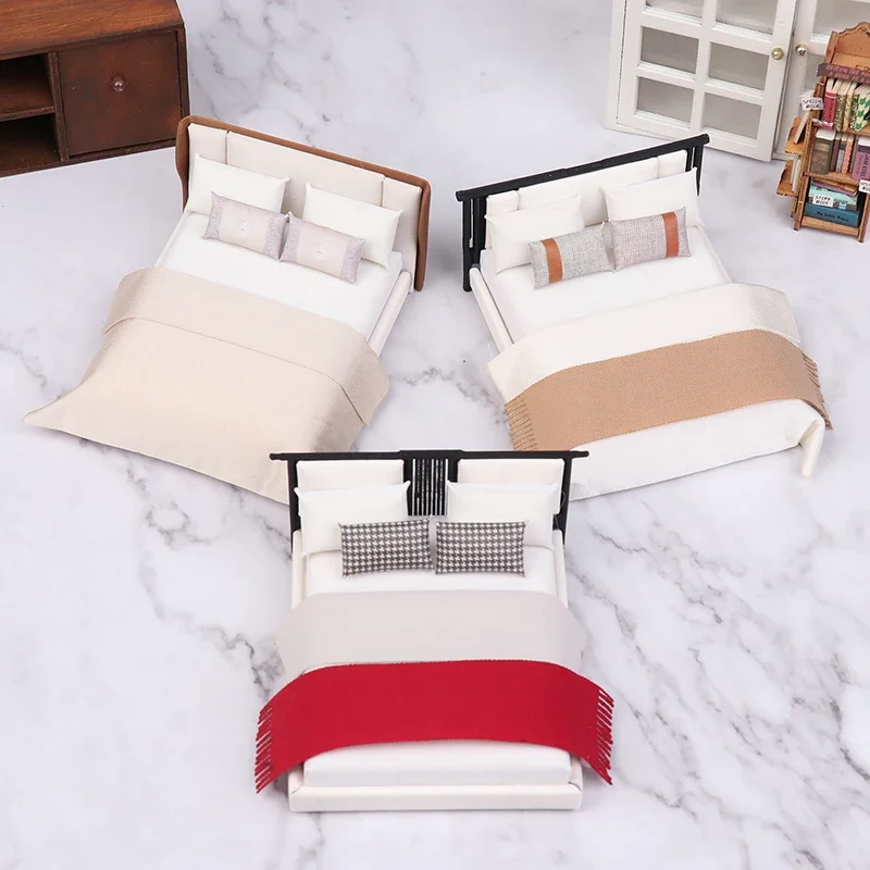 ドールハウス新中国ダブルベッドモデルマイクロシーンモデルミニチュア家具人形アクセサリー模擬ミニ家具飾り