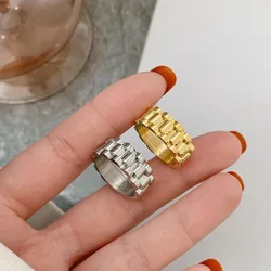 Luxury Never Fade Gold Color Strap Ring Stainless Steel Rings For Women Fashion Men' Jewelry 7MM Wide Finger Band Drop Shipping