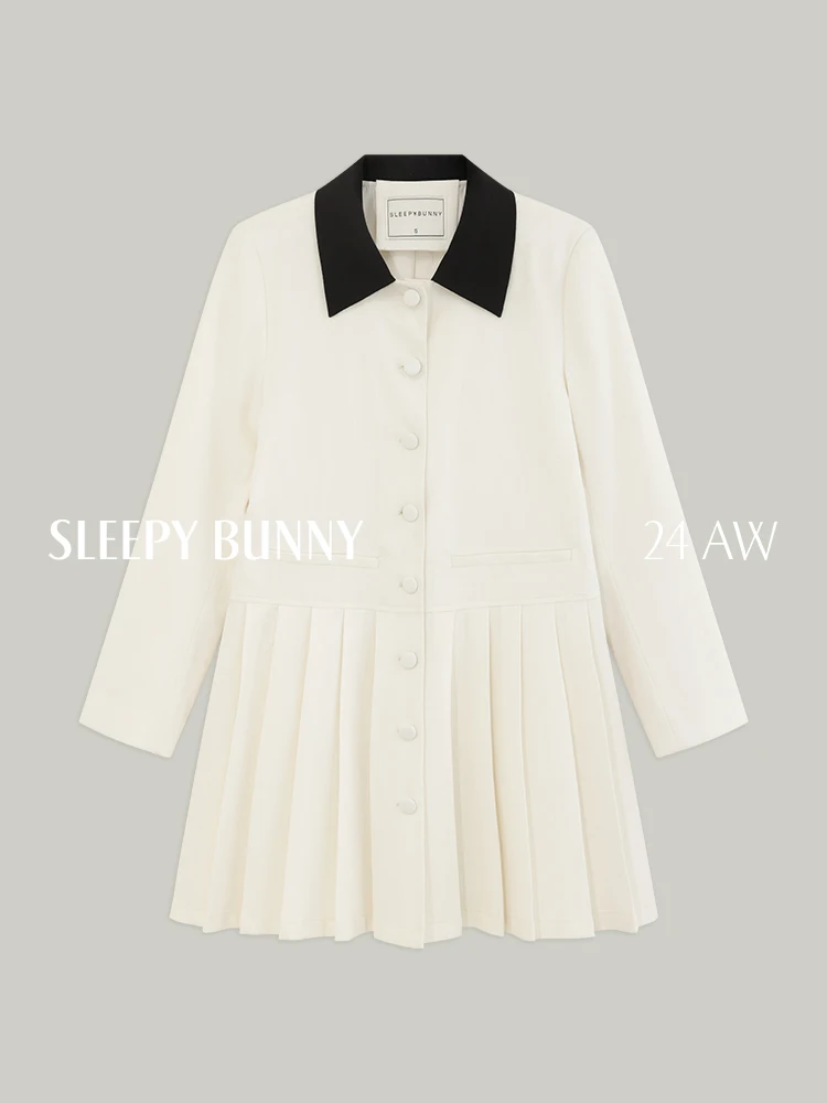 

Elegant Vintage Pleated Dress French Polo Collar A-Line Mini Skirt Women Chic Slim Fit Short Dress Autumn Casual Fashion Outfit