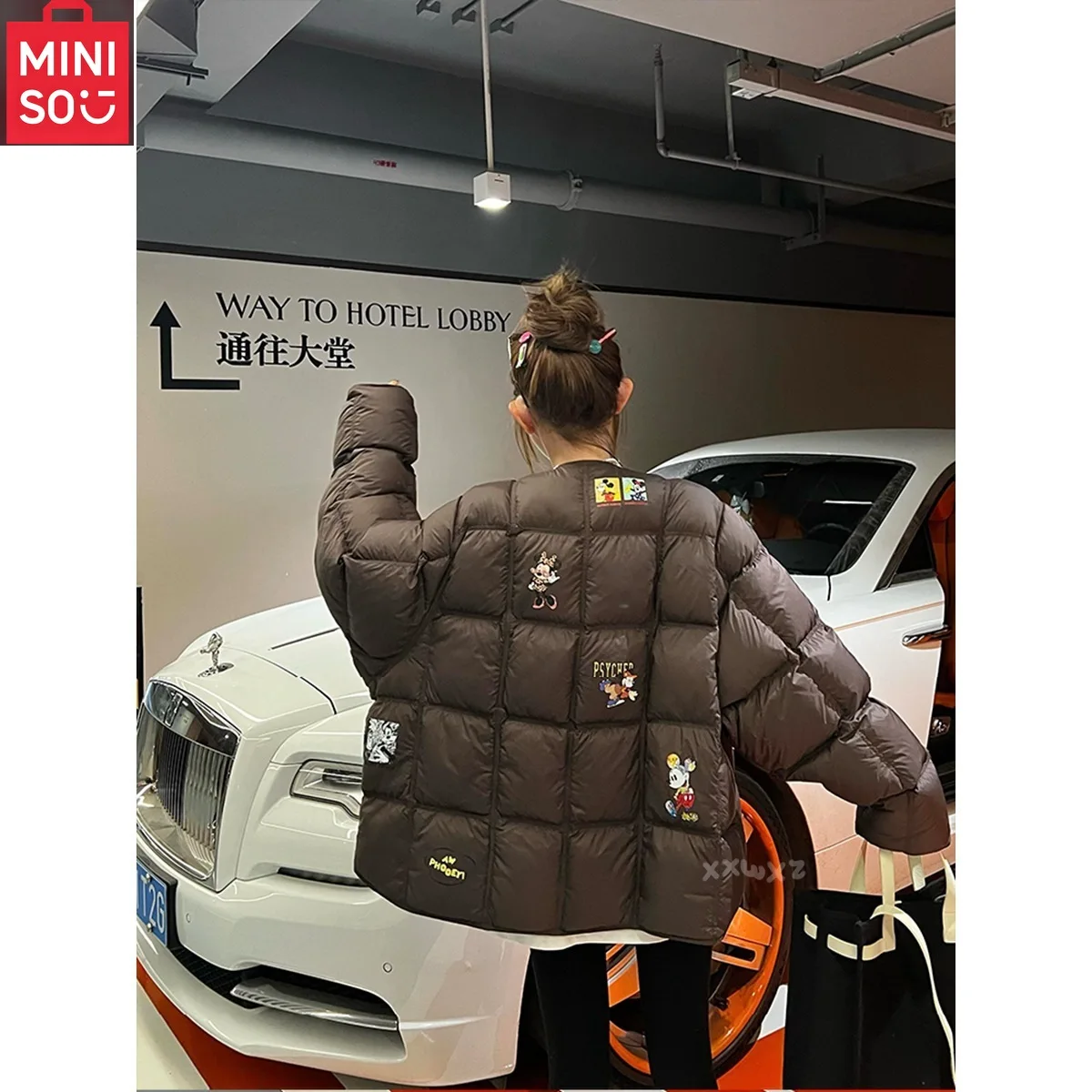 

MINISO Зимняя теплая хлопковая куртка с милым узором и сеткой, новый дизайн