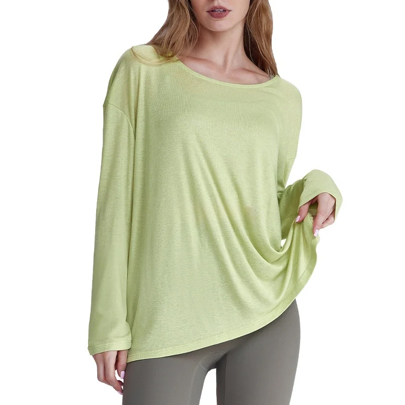 بدلة لياقة بدنية نسائية مجوفة من الخلف، بلوزة رياضية مثيرة بأكمام طويلة وخفيفة الوزن وقابلة للتنفس لليوجا #5