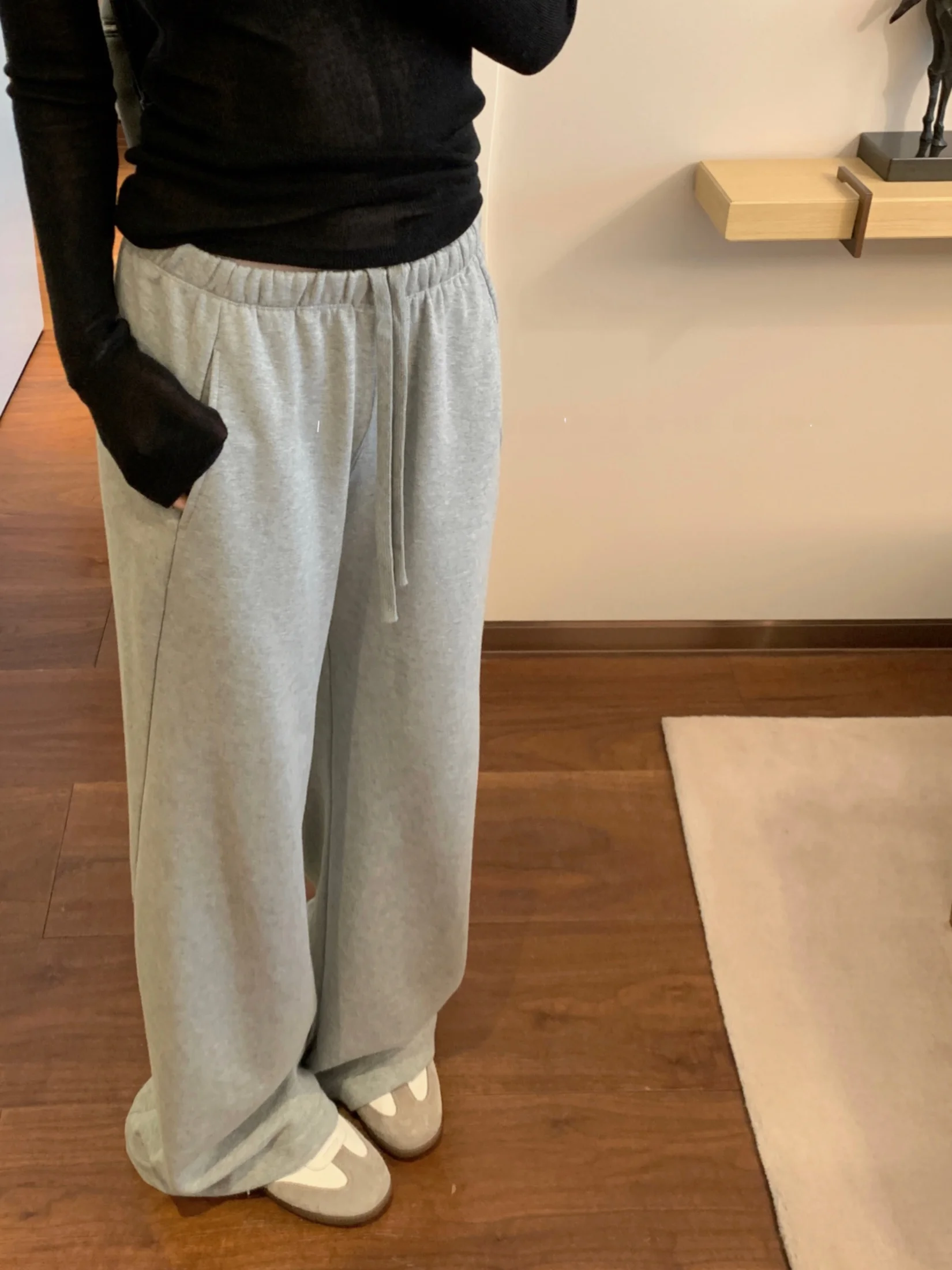 Ego Studio Pure Cotton Sweatirt Casual Loose Slimming Pants Women's Tilted Cut Design Lazy Versatile Straight Leg Pants