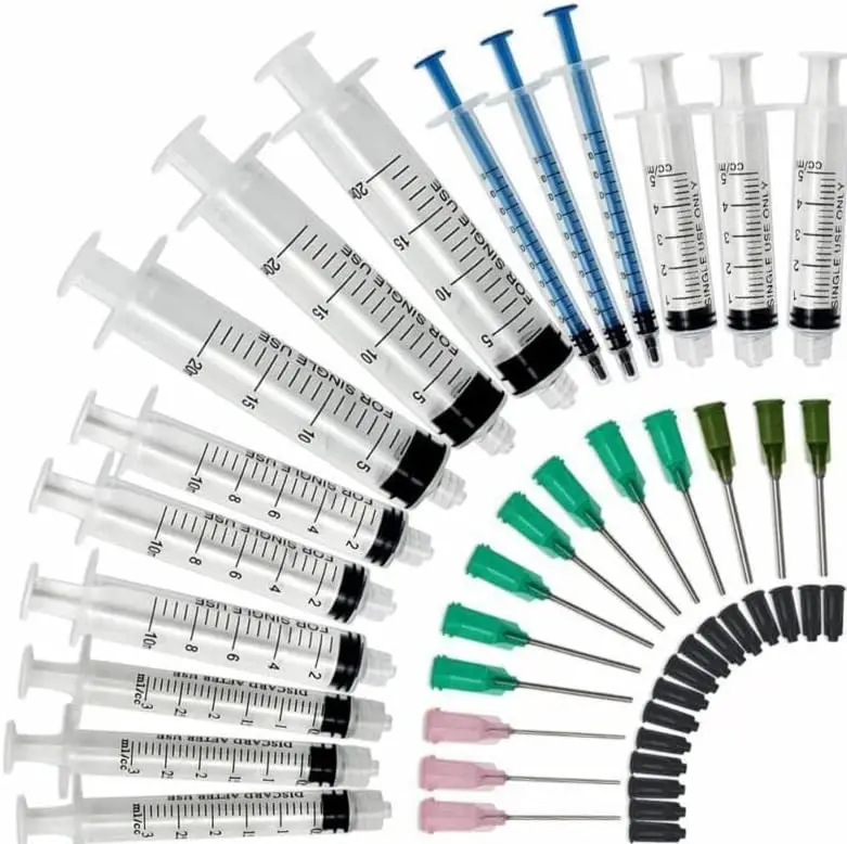 15er-Pack 20 ml, 10 ml, 5 ml, 3 ml, 1 ml Spritze mit stumpfer Spitze, Nadel und Verschluss-Set – Tintenöl- oder Kleberapplikator,