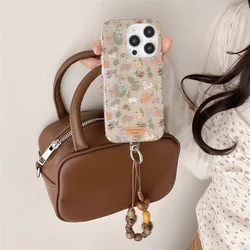 Clear Glitter Rabbit Flower For iPhone 16 Pro 15 14 13 Pro Max Cover with Chain Strap Silicone Cute Cases For Apple 15 ProMax