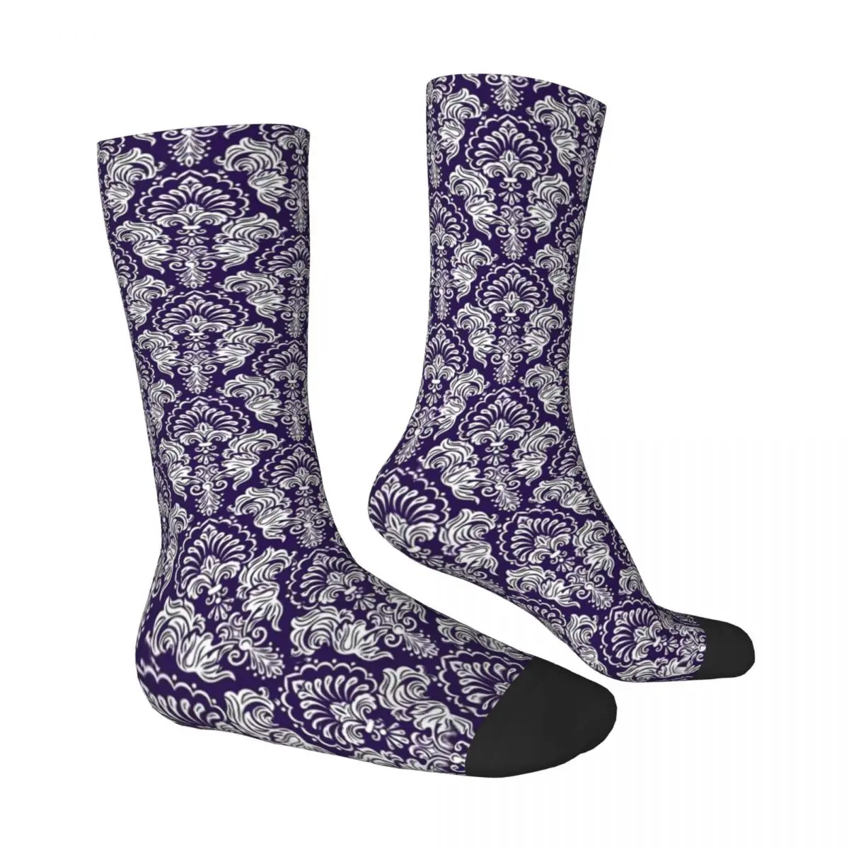 Floral Baroque Socks Purple Print Fashion Stockings Unisex High Quality Cycling Socks Winter Design Non Slip Socks