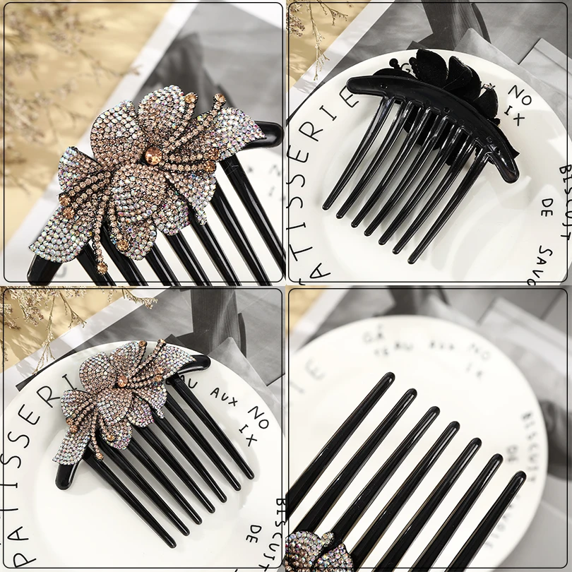 Rhinestone Hair Comb Flower Bridal Crystal Hair Clip Hair Ornaments Handmade Fashion Jewelry Wedding Elegant Hair Accessories