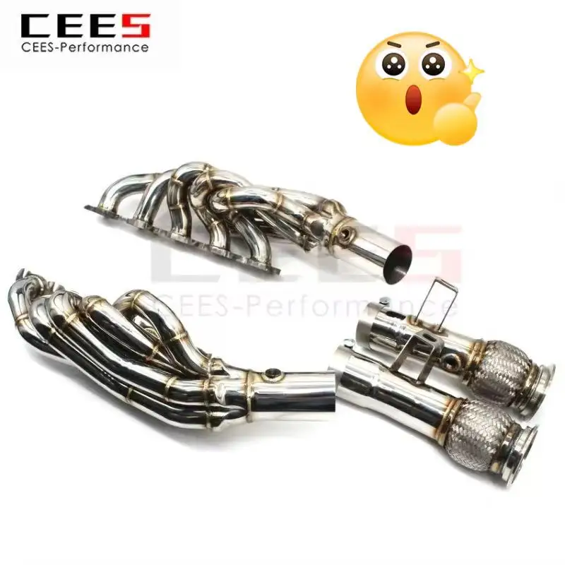 

Stainless Steel CEES Exhaust System - Headers, Test Pipe & No - cat Downpipe for Audi R8 V10 5.2 Manifold