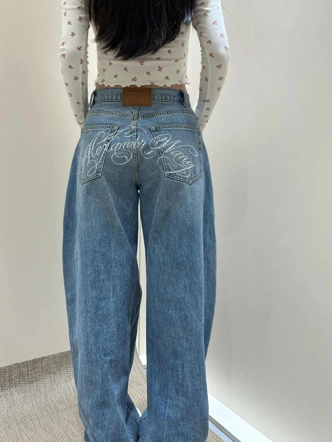 Y2k Jeans Women Vintage American Retro Heavy Duty Letter Pants Loose Straight Leg Winter New Design Slim Fit