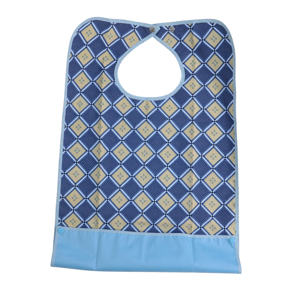 

Double Layer Flower Plaid Adult Waterproof Bib Clothing Protector Mealtime Use Detachable Crumb Catcher Comfortable Absorbent