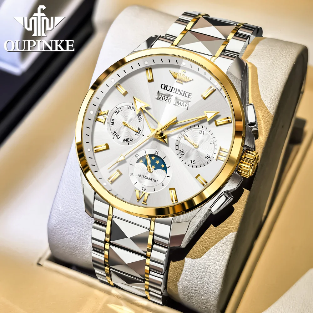 OUPINKE 3325 Men's Automatic Mechanical Watch Original High-end Wristwatch Moon phase Waterproof Watch