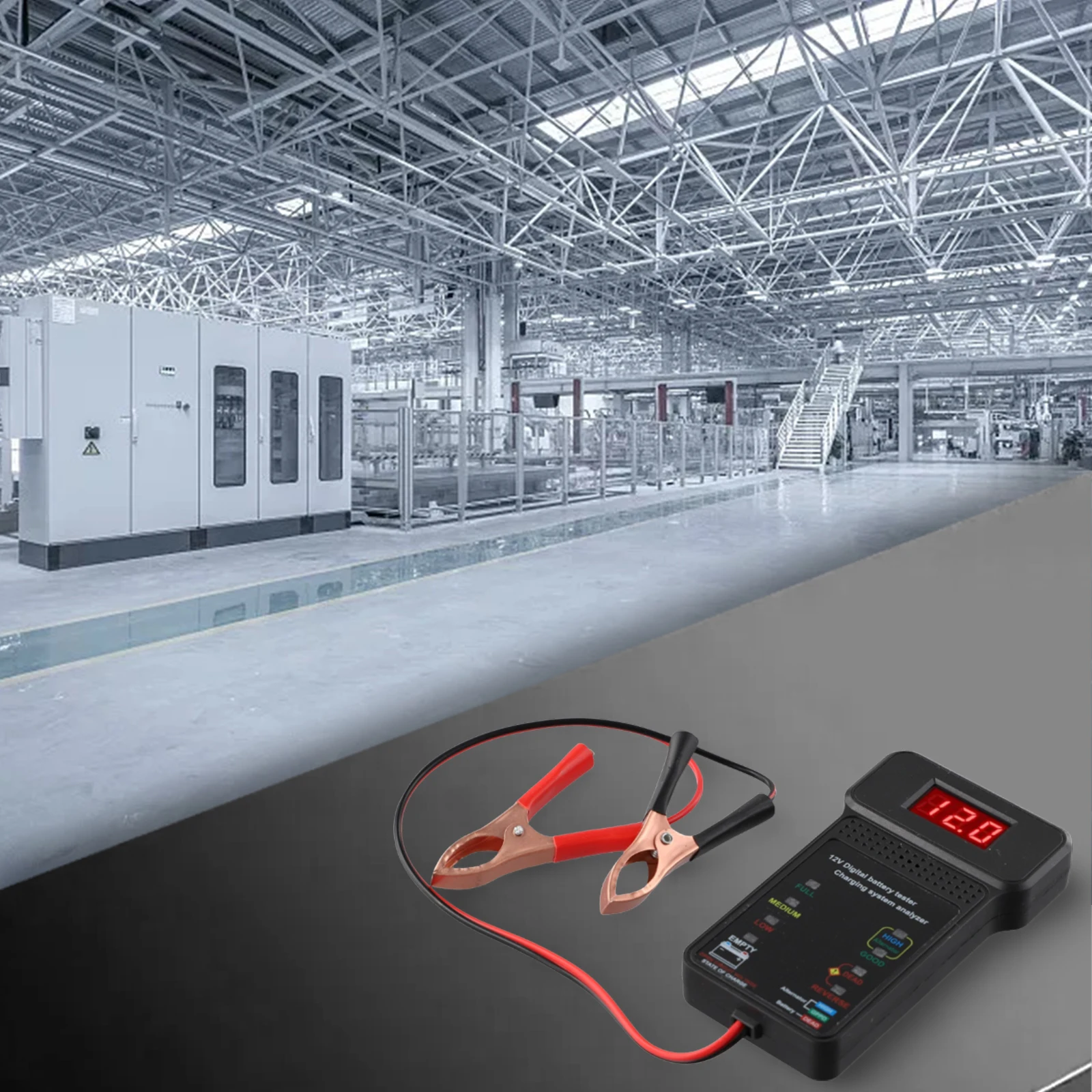 12V Battery Tester with LED Voltage Display and Condition-Specific Indicators for Battery and Alternator Tests