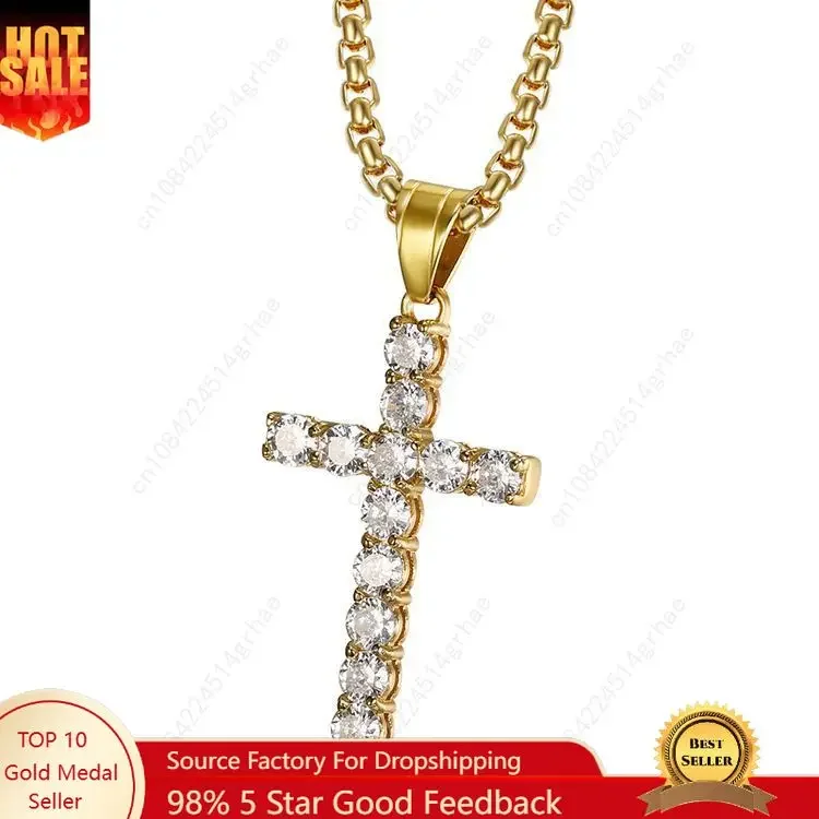الذهب اللون قلادة مجوهرات من صلب لا يصدأ رجل إمرأة الزفاف موضة الصليب تشيكوسلوفاكيا الزركون حجر قلادة قلادة هدية عيد الميلاد