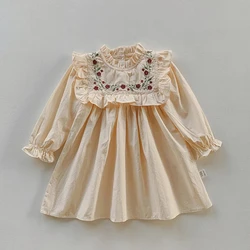 Children'S Autumn Dress 2022 New Girls Dress Casual Kids Clothes Palace Style Retro Embroidery Baby Girl Princess Dress