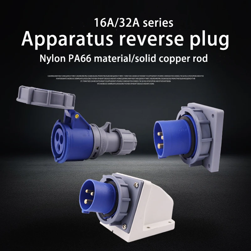 IP67 Waterproof Industrial  Apparatus Reverse Plug 16A 32A 3Pole 4Pole 5Pin Wall Mount Plug Panel Mount Plug Connector 220 380V