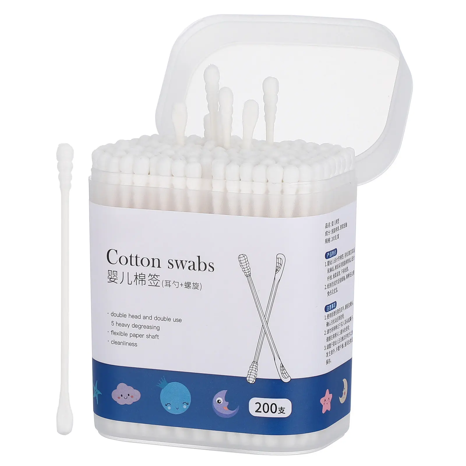 

1 Box Disposable Baby Cotton Swabs Gentle Soft Safe Cotton Head Non-Shedding for Newborn Ear Nose Eye Cleaning Double-Ended Ear