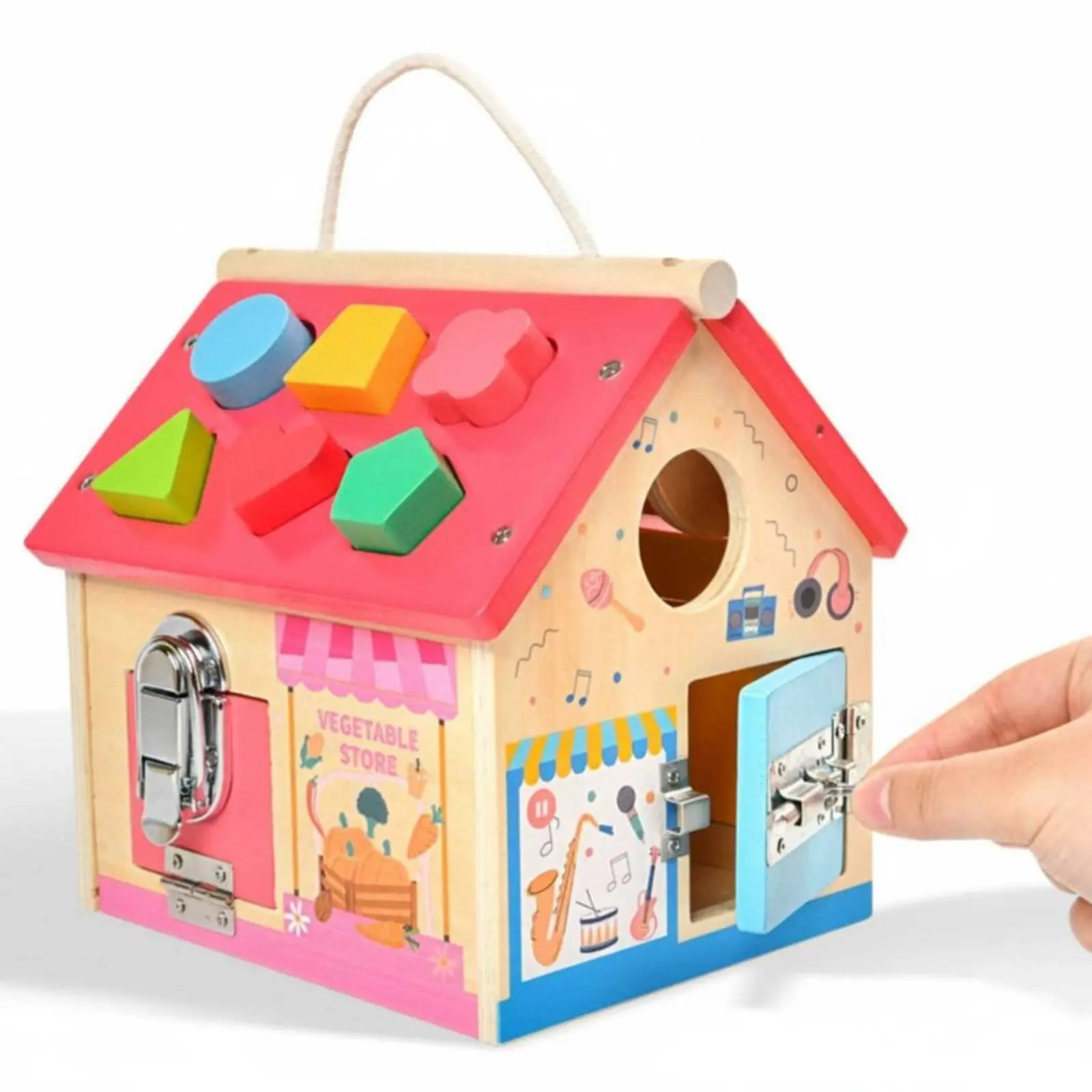 Wooden Busy House Early Learning Busy House Toy Sensory Activity Board Locks Safe and Sturdy for Toddlers