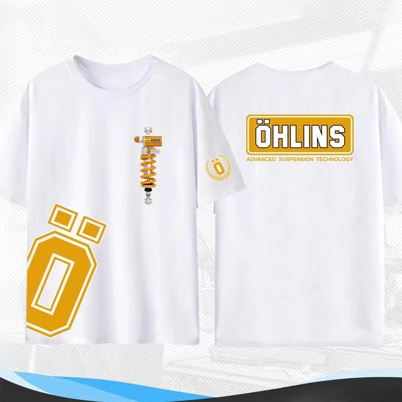 New OHLINS Motorcycle Shock Absorber Modification T-shirt Clothing Loose Men's and Women's Racing Club Short-sleeved Summer