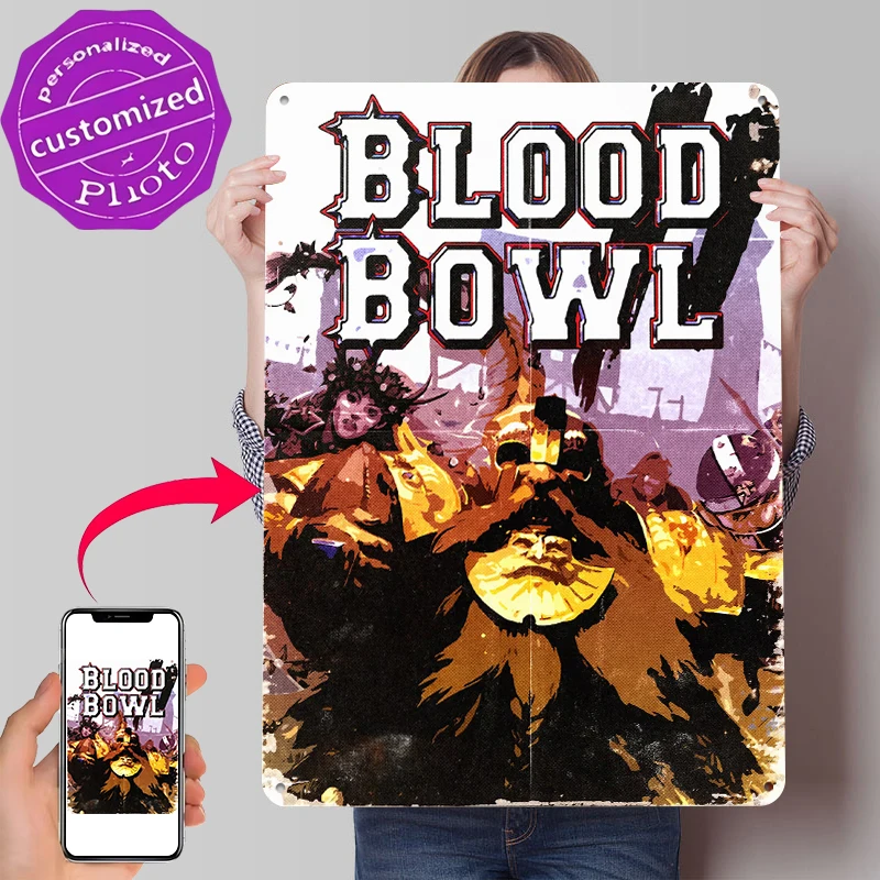 Blood Bowl Game Cover Art Tinplate Poster Customized Wall Art Retro Vintage Metal Signs for Fans Interior Decoration Living Room
