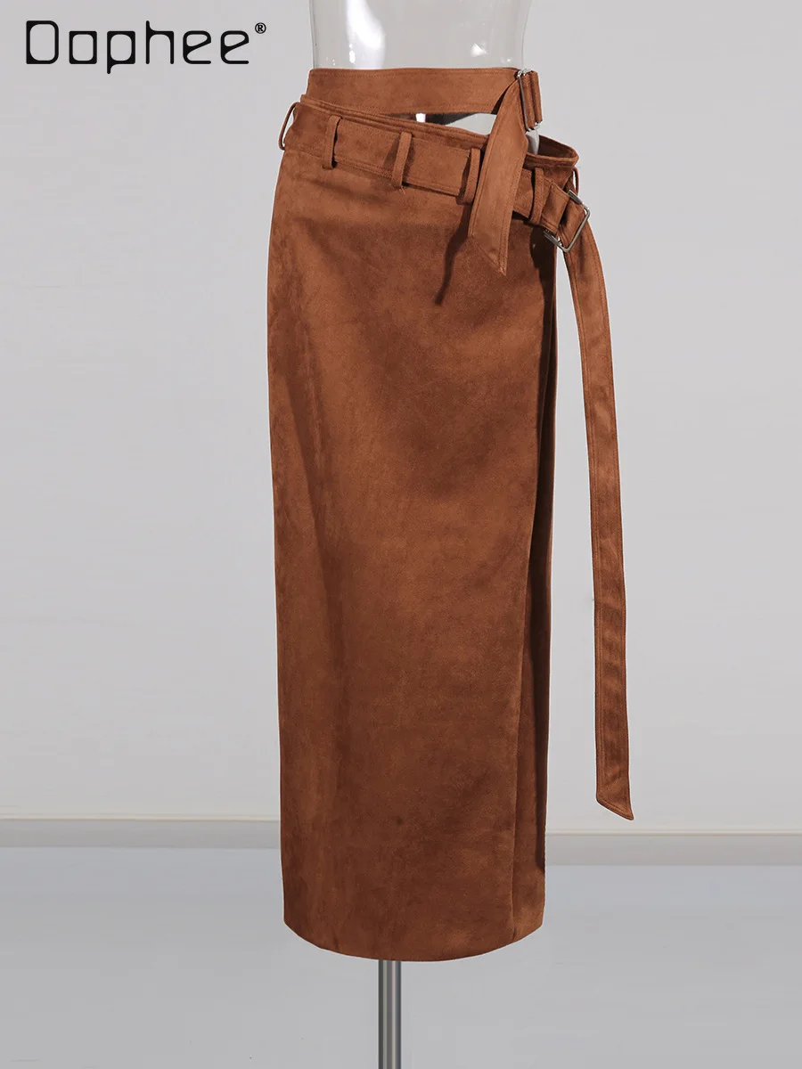

Элегантная женская юбка-миди в европейском и американском стиле, осень 202, новая модная индивидуальная модная однотонная длинная юбка с высокой талией