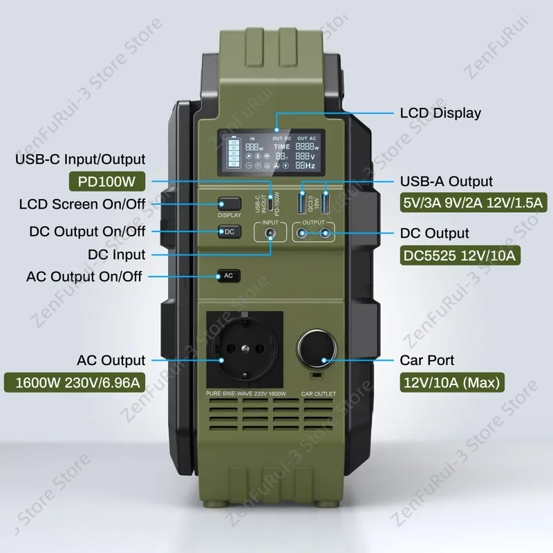 1600W Portable Solar Energy Storage Power Station, Outdoor Camping Power Supply with Solar Panel C1600-40Ah、25.6V（1024Wh)