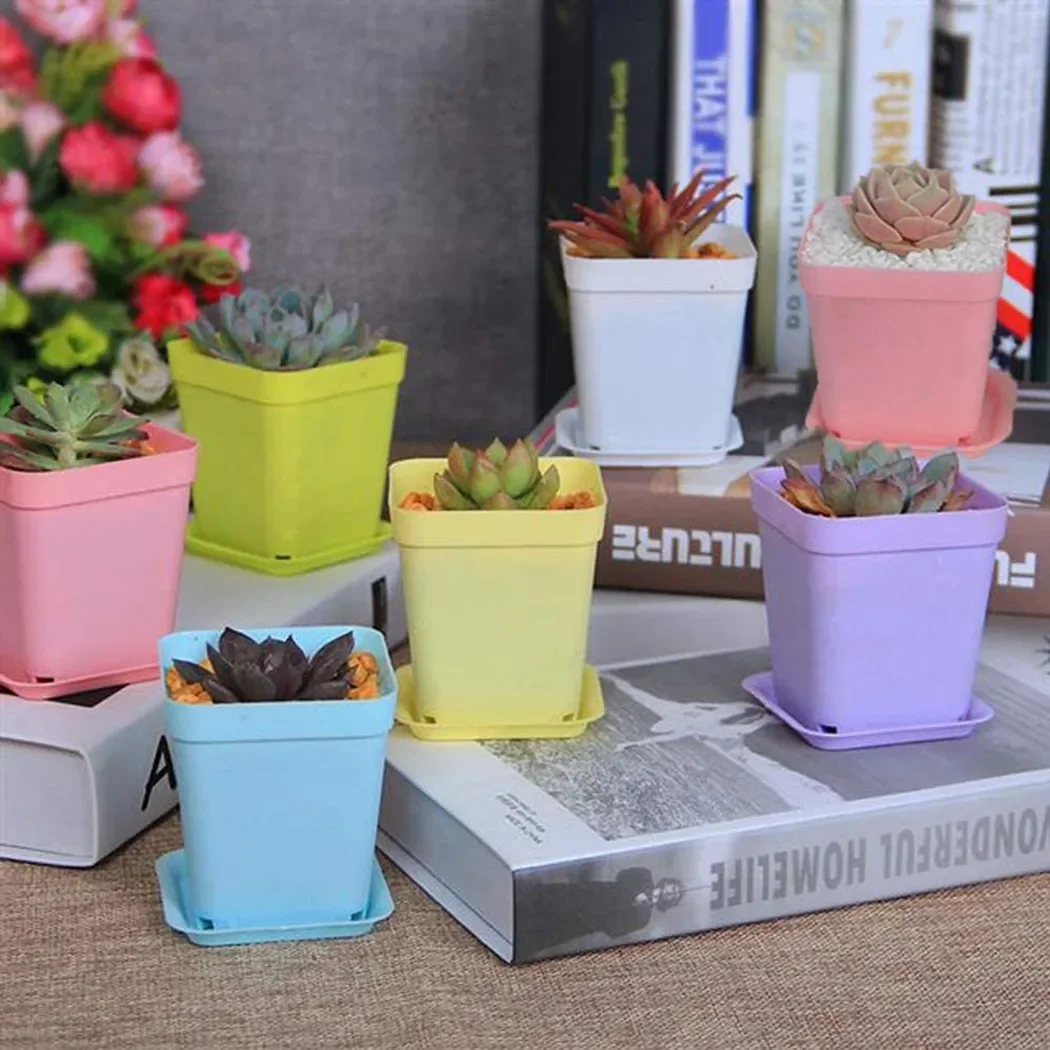 20pcs/set Mini Basin Square Flowers Pot Succulent Plant Trays Colors Mixing Home Office Decor DIY Gardens Supply