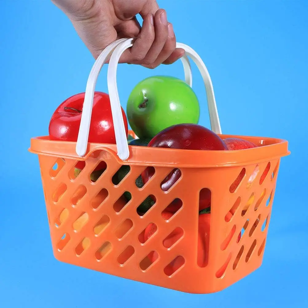 2pcs/3pcs Pretend Play Grocery Mini Toy Shopping Basket With Handles Kitchen Storage Basket for Boys and Girls