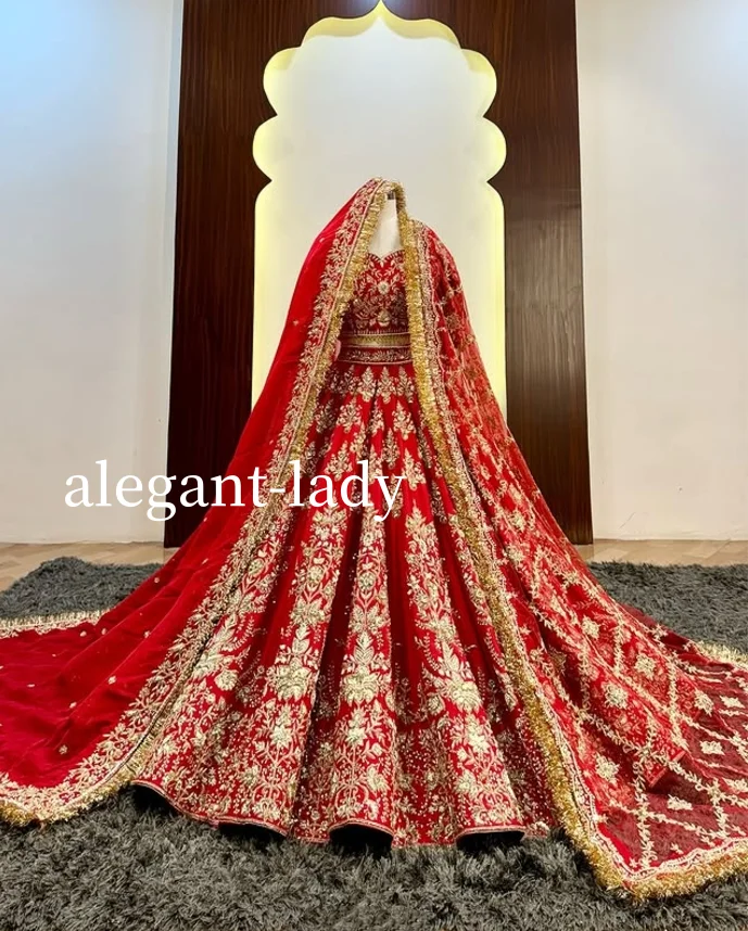 

Customised Red Elegant Wedding Dresses Luxury Beaded Appliqued Floral Strap Shawl Formal Occasion Party Dresses abti da sposa