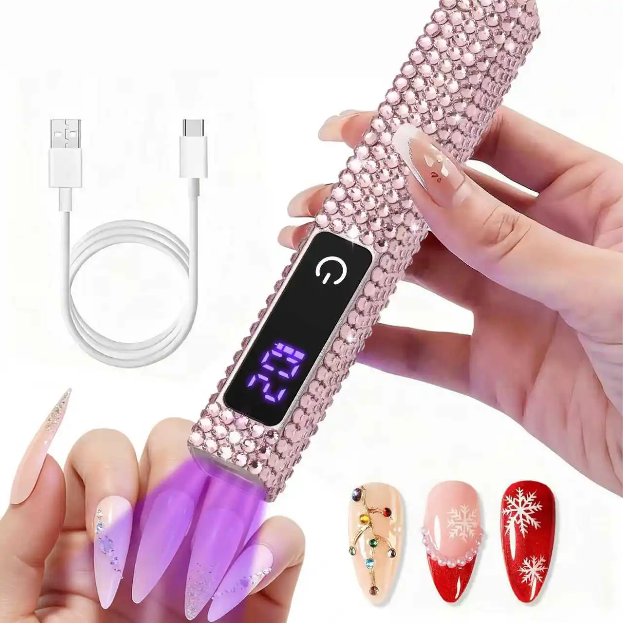 Mini lámpara de uñas LED UV de mano con diamantes, secador de uñas portátil para esmalte de Gel con pantalla, máquina de manicura para uso doméstico DIY