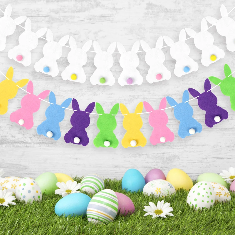 

2.5M Happy Easter Rabbit Banner Eggs Colorful Cartoon Bunny Garland Wall Hanging Bunting Flags Easter Party Decorations For Home