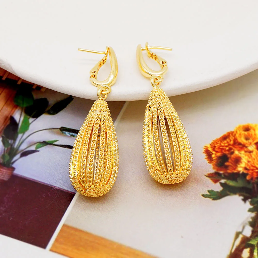 24K Gold AU999 European-African Large Women's Earrings - Long Dangle Bold Style, Ethnic Luxury, Party Dinner Essential Accessory