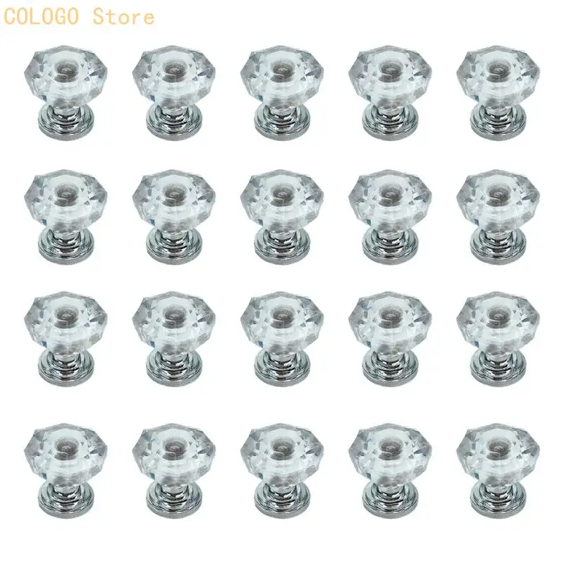 Decorative Clear Cabinet Knob Handle Set, Single Hole Drawer Pulls for Dressers, Cupboards, Cabinets and Wardrobes, 20 Pack D0LD