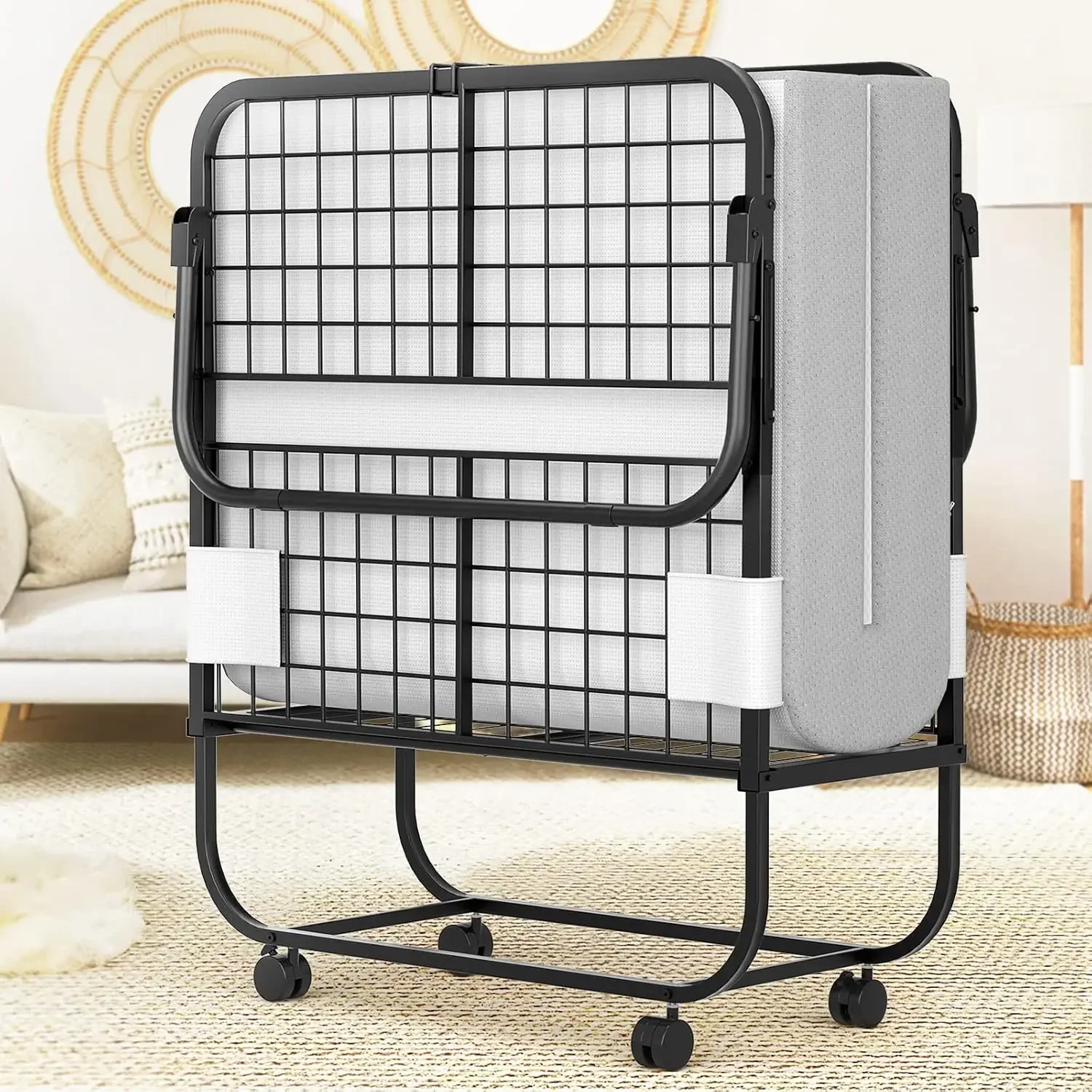 Folding Bed with Mattress, 75” x 31” Cot Size Rollaway Bed | Storage Cover, Extra Guest Bed for Adults, Sturdy Metal Frame, Memo