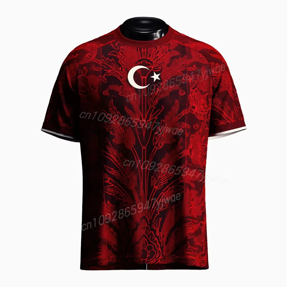 Camisa de Futebol Edição Especial Turquia Preto e Vermelho 26-27 para Fãs, Leve, Respirável, de Secagem Rápida, Roupa Esportiva para Adultos e Crianças
