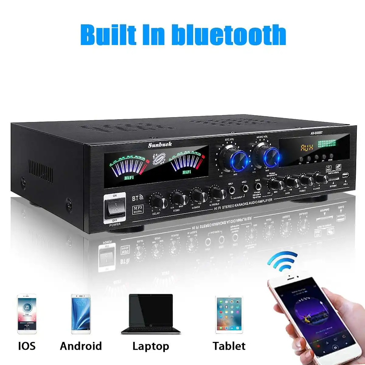 4000W 5CH HiFi Power Amplifiers Stereo 12V bluetooth 5.0 Home Car Audio Digital Sound Amplifier BASS Music Player FM USB SD 3Mic