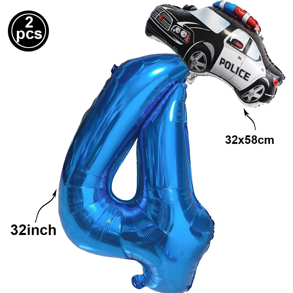 Black Police Balloon Car Supershape Foil Balloon 1-9 Number Balloon Boys Car Themed Birthday Balloons Police Party Birthday Deco