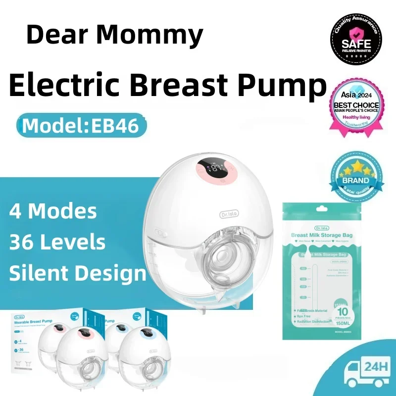 

Носимый электрический молокоотсос, портативный бесшумный дизайн, 4 режима, 36 классов, молокоотсос для грудного вскармливания с пакетами для хранения молока