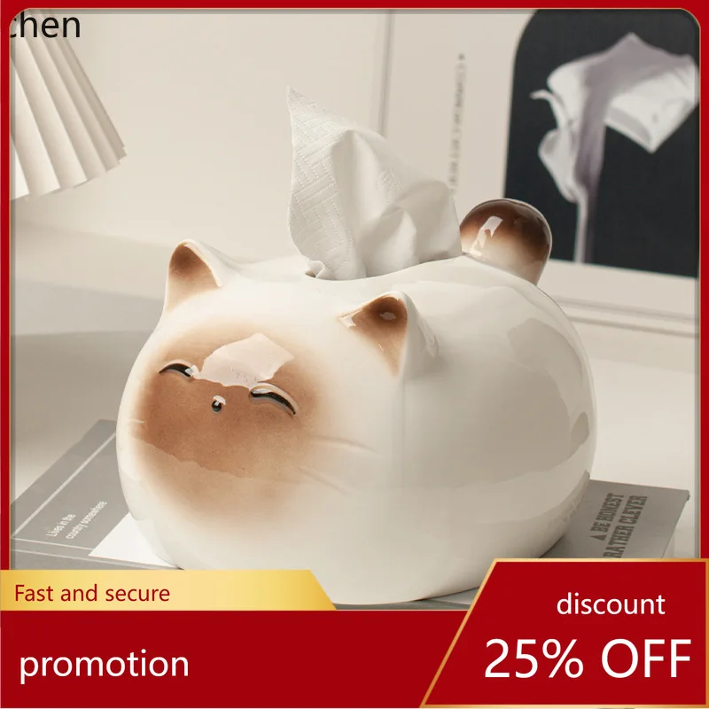 

Cz creative cat tissue box ceramic living room home tissue box cute napkin box high-value ornament