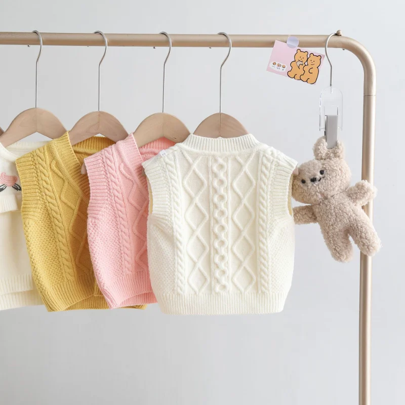 Primavera autunno nuova neonata maglia a trecce maglione moda neonata cotone lavorato a maglia senza maniche top vestiti per bambini FY12094
