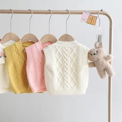 Spring Autumn New Baby Girl Cable-knit Vest Sweater Fashion Infant Girl Cotton Knitted Sleeveless Tops Toddler Clothes FY12094