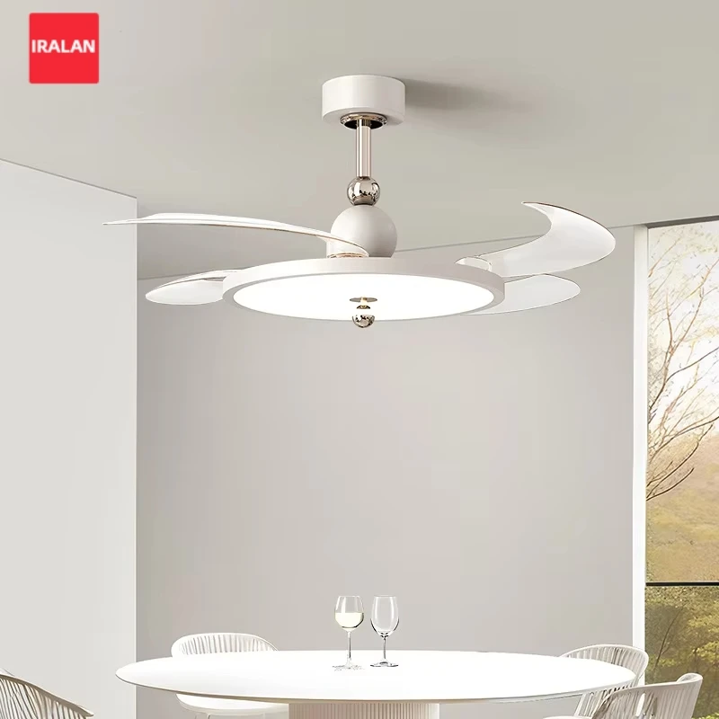 IRALAN French Modern Ceiling Fan With Light Retractable Hidden Fan Blades Low Noise 6 Speed Wind Full Spectrum Eye Friendly LED