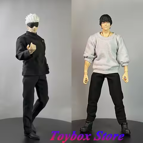 1/12 Satoru Gojo Anime Soldier Black Uniform Cloth PU T-shirt Bloomers Fushiguro Toji Gray Sweatshirt Pants For 6" Male Body