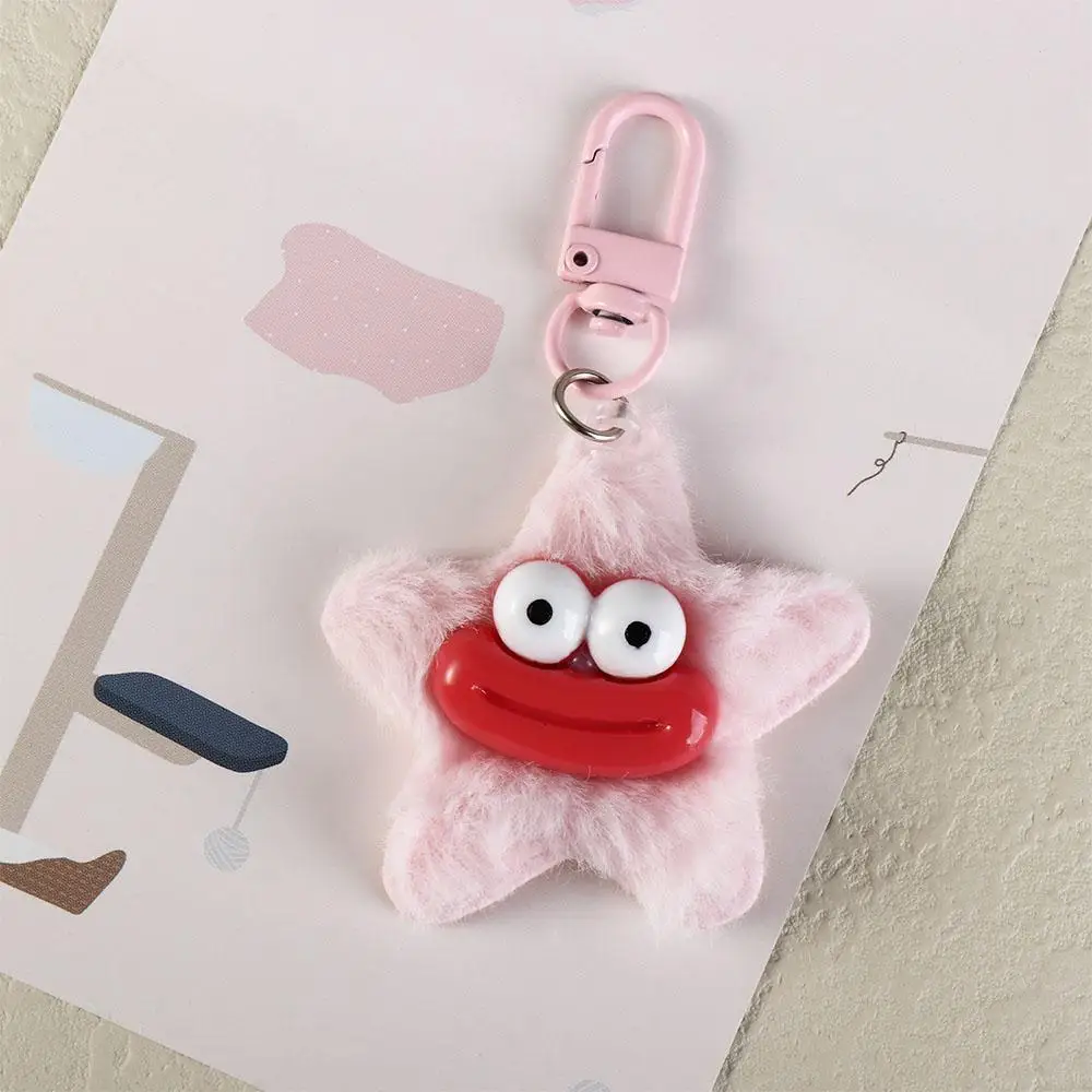 Cartoon Funny Star Keychain Mini Plush Stuffed Sausage Mouth Keyring Big Mouth Colorful Star Plush Pendant Hanging Accessory