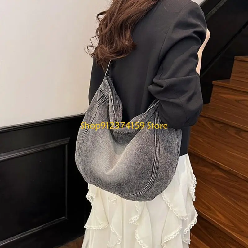 

G5AE Women Bag Denims Shoulder Bag Students School Bag Large Capacity Crossbody Bag